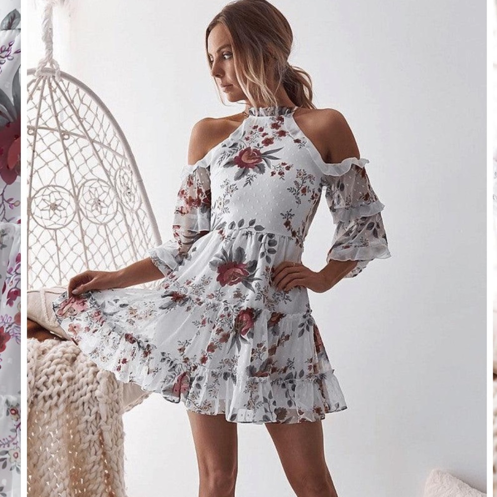Floral Cutout Shoulder Dress